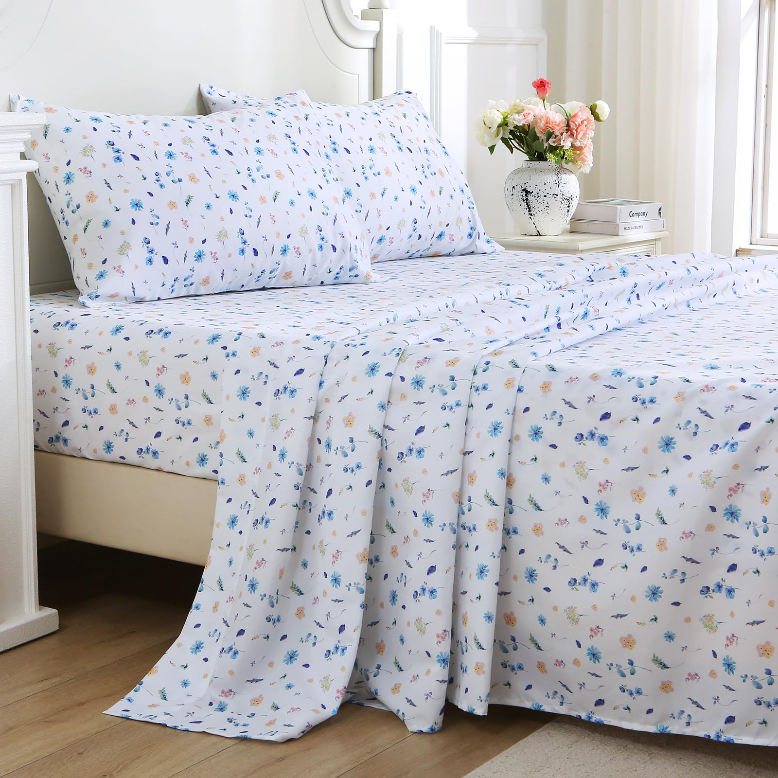 MUXHOMO Queen Size 4 Piece Sheet Set Soft Breathable Sheet for Bedroom with Deep Pocket Up to 16