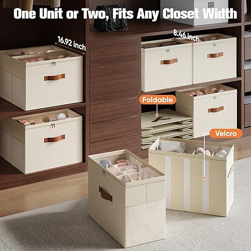 Miniatura 3 de Paquete de 2 organizadores de zapatos para armario, contenedores plegables transparentes para almacenamiento de zapatos, divisores ajustables para