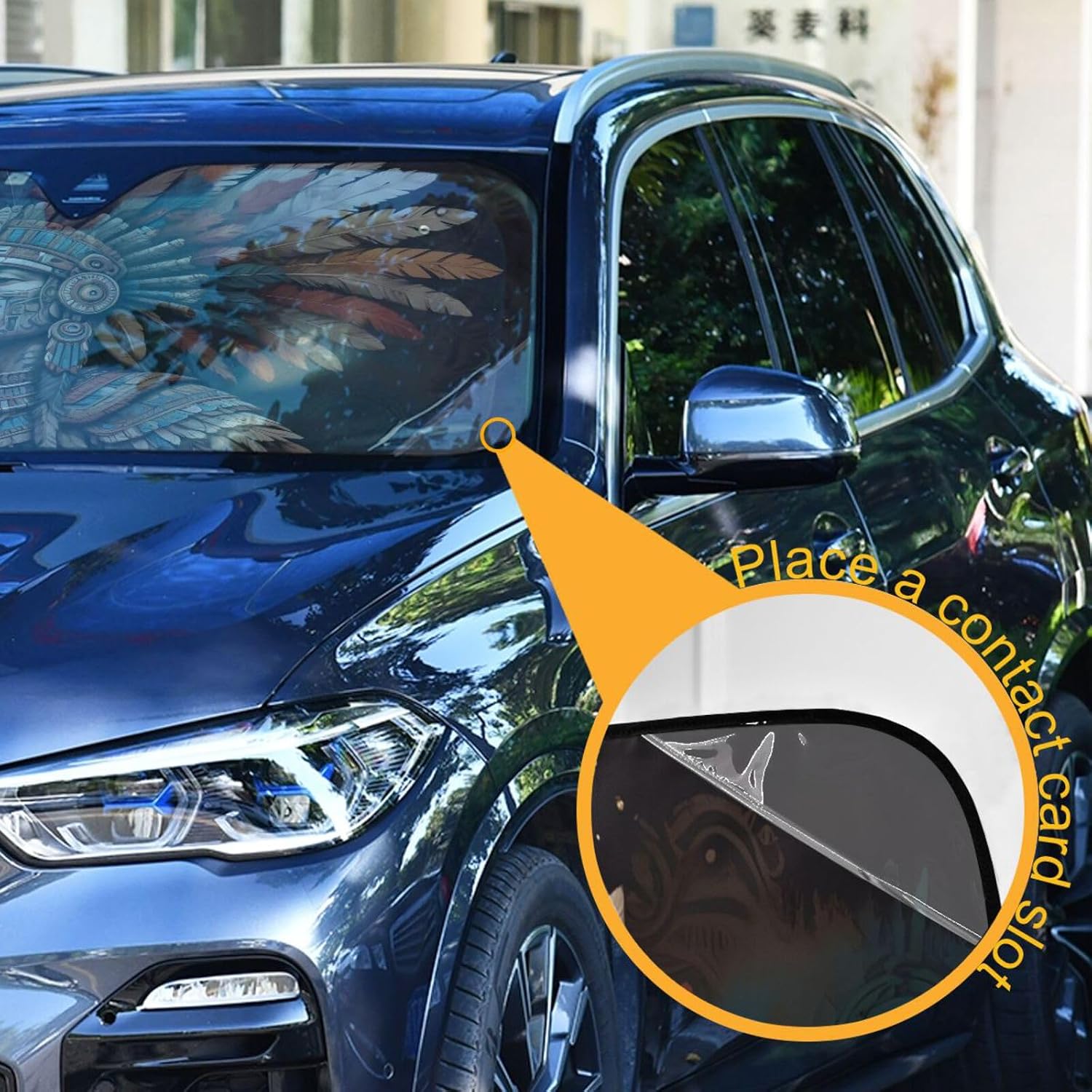 Car Windshield Sun Shade Aztec Warrior Print, Auto Sun Visor Heat Protection Foldable Blocks UV Ray for Sedan SUV Truck Large Size