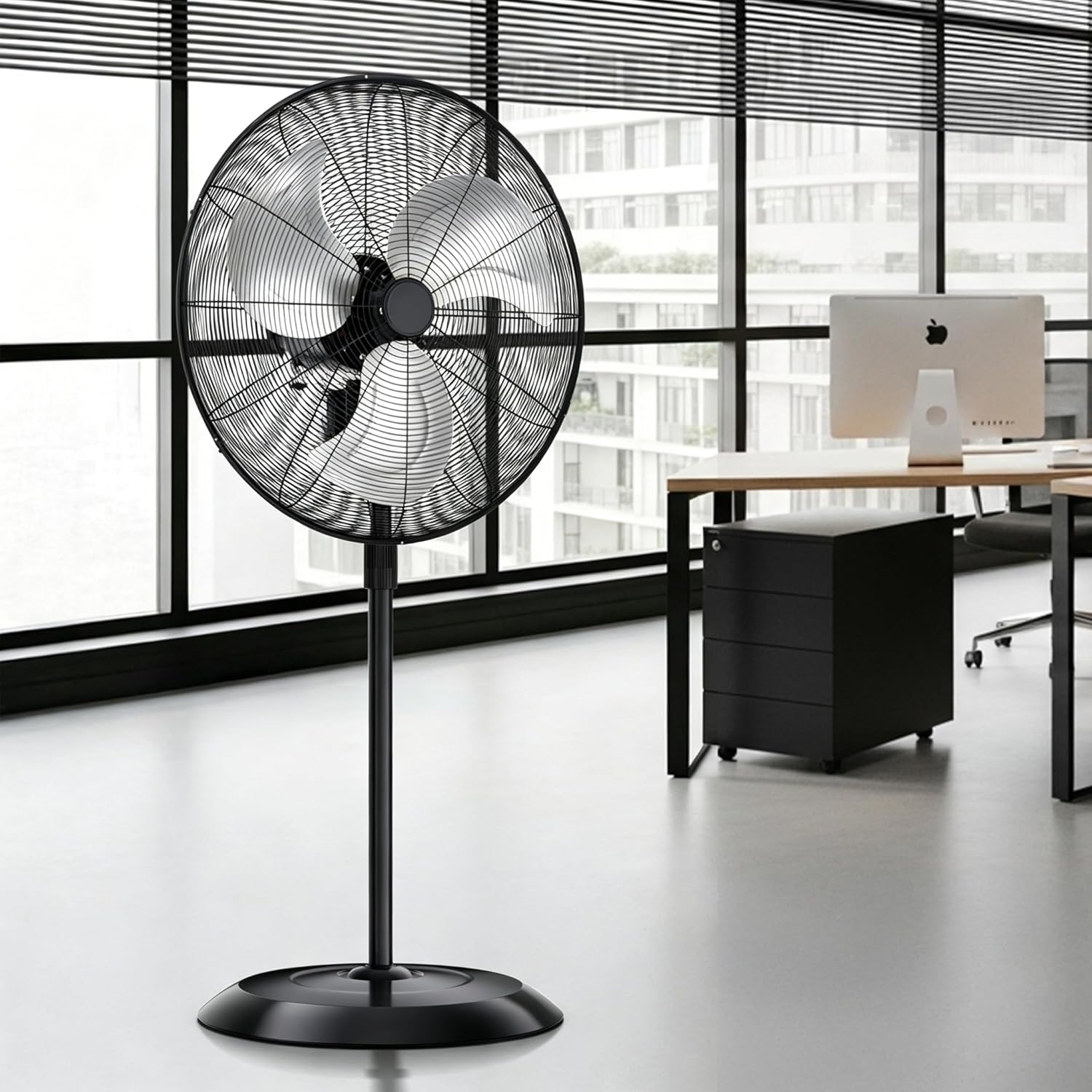 AKIRES 24” Outdoor Pedestal With Energy-Saving Motor,8000 CFM High-Velocity Industrial Stand Fan, 120° Oscillating Heavy Duty Metal Floor Fan for Shop, Warehouse, Workshop, Gym, Garage Silver