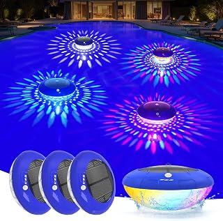 Solar Floating Pool Lights 4PK, RGB Color Changing Pool Solar Lights, IP68 Waterproof LED Pool Lights That Float, Hangable Auto ON Off for Above In Ground Pools Bathtub Wedding Party Garden Decoration