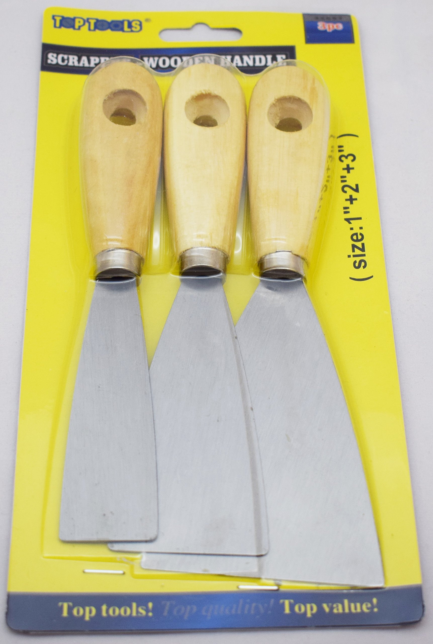 Toptools 3Pc Wooden Handle Filling Scrappers Home Decorating Wallpaper Paint Scraper Flat Set Dw New