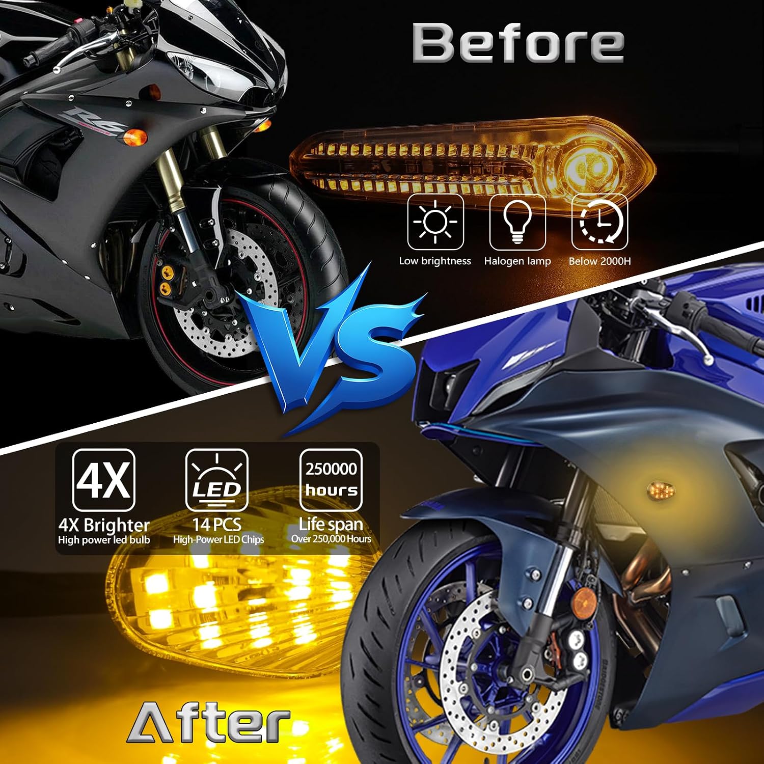 Flush mount motorcycle turn signals LED Light Blinkers Compatible with YZF R1 R3 R6 R6S TMAX MT 07 MT 09 Fazer FZ6 FZ1 FZ FZ6R FZ07 FZ8 FZ09 Turn Indicators (Smoked Color)