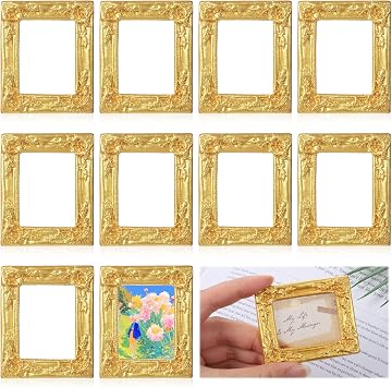 Tucnoeu 10 PCS mini vintage frames, Baroque Antique mini photo frame, miniature picture frames small frames Rectangle Wall Hanging Display Table Frame for Christmas DIY Jewelry Holiday Wedding