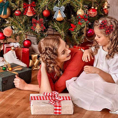 Miniatura 2 de WILLBOND 6 rollos de cinta de Navidad de 26.4 yardas, cinta de Navidad a cuadros de búfalo de Navidad, cintas de borde con alambre, cinta de