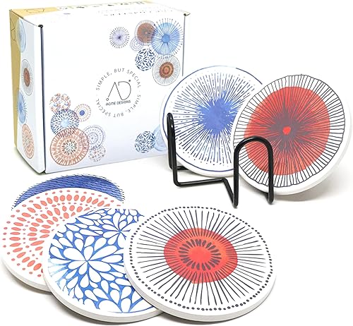 Miniatura 13 de AD Juego de 6 posavasos para absorber bebidas, redondos, de cerámica, con base de corcho, tapete de protección de mesa para tazas y tazas, oficina