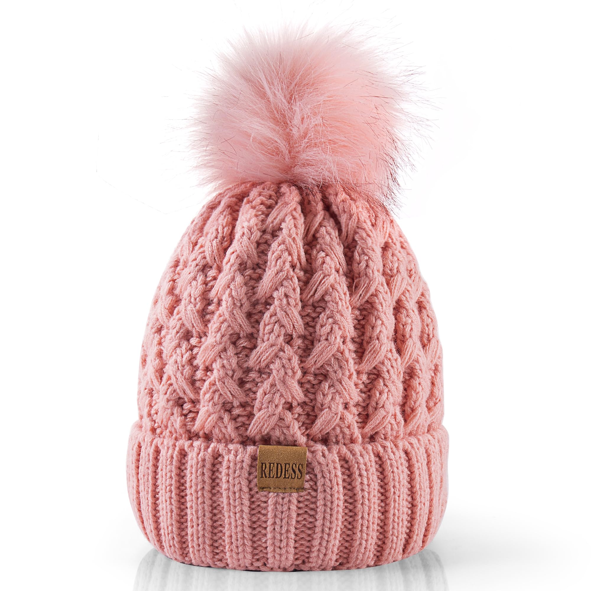 REDESS Cappello Invernale da Donna con Pompon con Pompon Cappelli Caldi Foderati in Pile, Berretto Incrociato in Maglia di Neve Spessa e Morbida per Le Signore