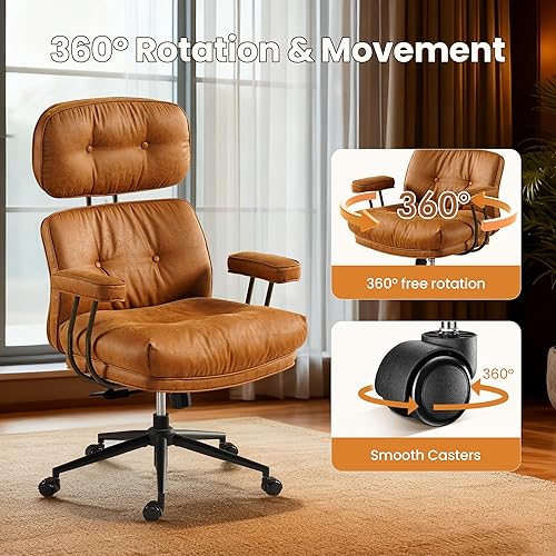 Miniatura 6 de Silla de escritorio de oficina en casa, silla de oficina moderna de mediados de siglo con soporte lumbar ajustable, silla de escritorio ejecutiva