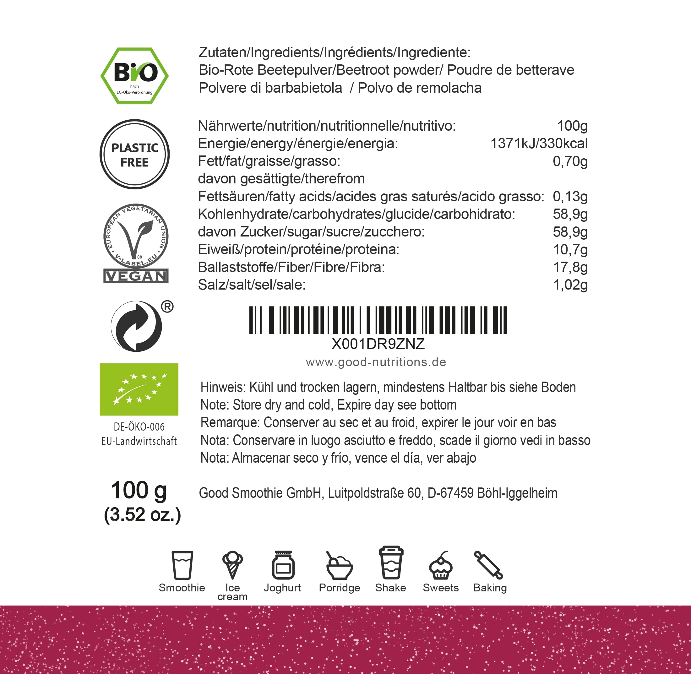 Poudre de betterave – Betterave lyophilisée bio |bio organique| betteraves lyophilisées | 100% fruits |sans additifs + nombreux ingrédients| 100g