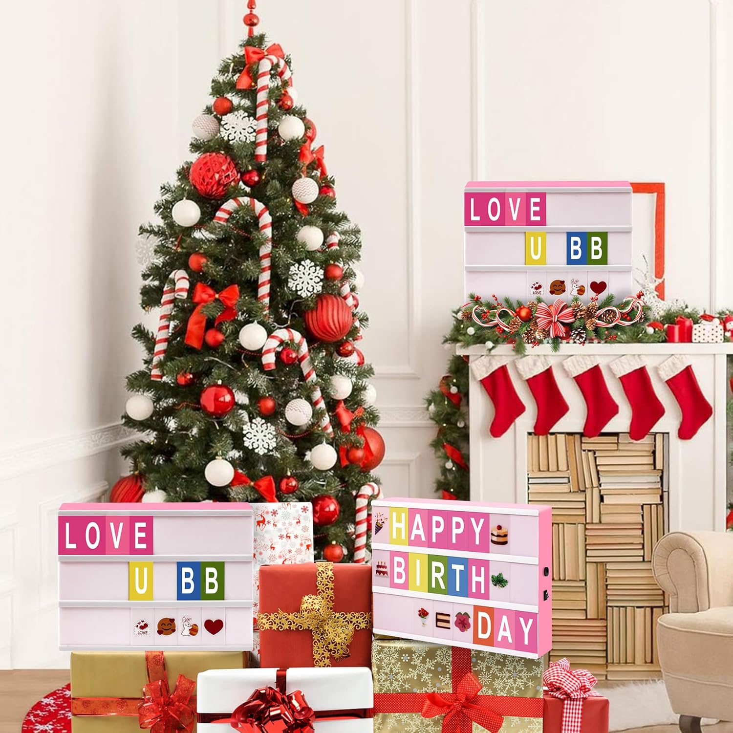 Cinema Light Box - A4 Size 16 Color Changing Light Up Message Board with 400 Letters Symbols for 8 9 10 Years Old Girl Birthday Gifts, Festival, Chrismas, Wedding, Party etc. (Pink Box)