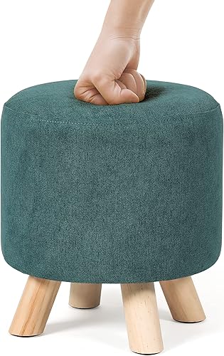 Vista 94 de Asense Taburete otomano redondo pequeño con reposapiés acolchado de tela con patas de madera antideslizantes (multicolor, tela)