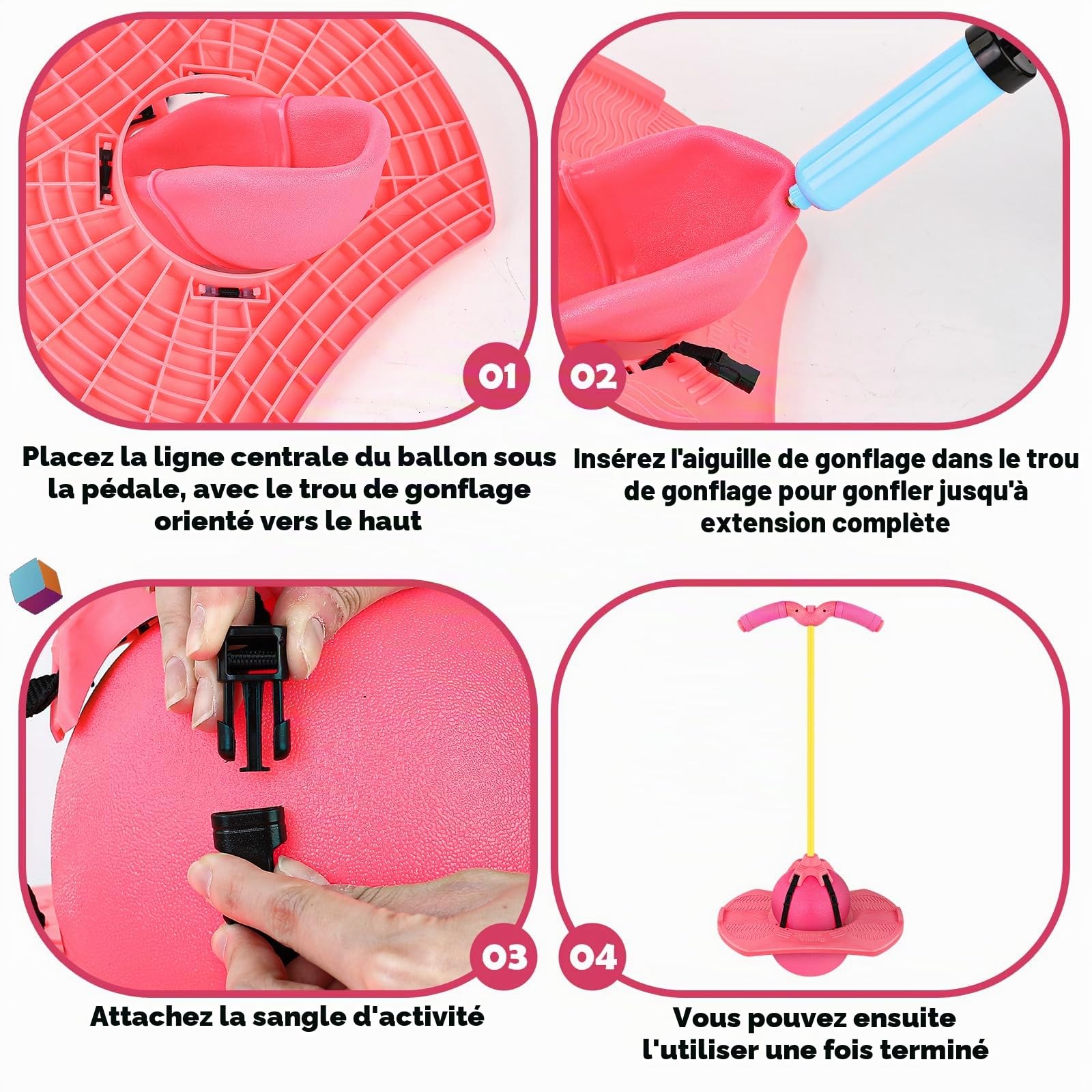 Super-Life Pull sauteur avec poignée et pompe à ballon, jouet à rebond élevé, bâton sauteur sûr et amusant pour enfants, garçons, filles et adultes (rose)