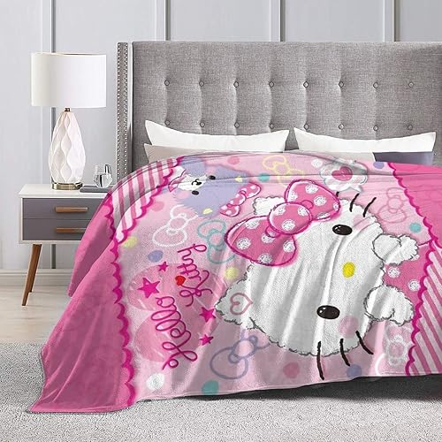 Miniatura 5 de Manta ligera, de terciopelo ultrasuave, duradera, para decoración del hogar, sofá, alfombra de 50 x 40 pulgadas, caricatura, gatito rosa (117)