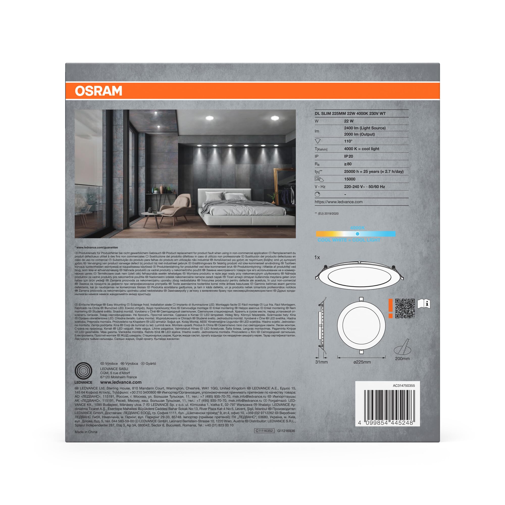 Image secondaire de Spot Encastré LED Osram Downlight Slim 225mm - 22W Blanc Neutre 4000K