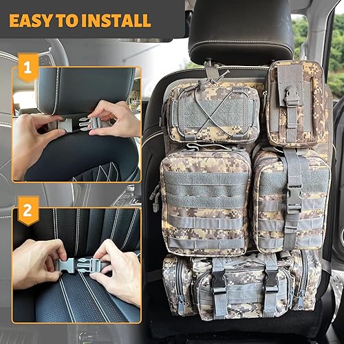 Miniatura 11 de MAIKER - Organizador táctico para respaldo de asiento de auto, organizador de panel de vehículo con 5 bolsas Molle desmontables, tamaño universal