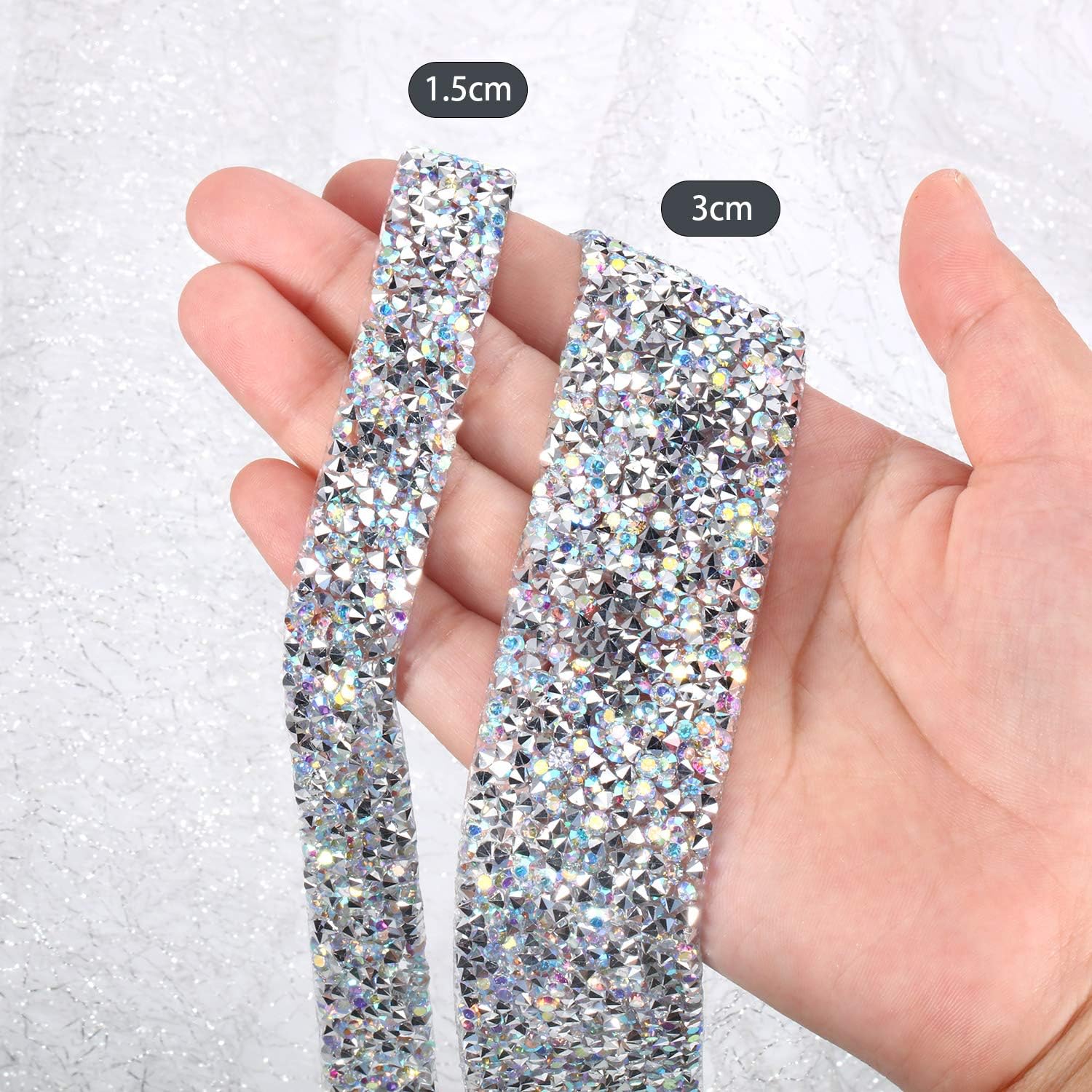 Crystal Rhinestone Ribbon 3 Yards Diamond Sparkling Bling Ribbons Roll Banding Belt Wrap for Wedding Cakes Birthday Crafts Decorations (0.59 Inch, Crystal AB)