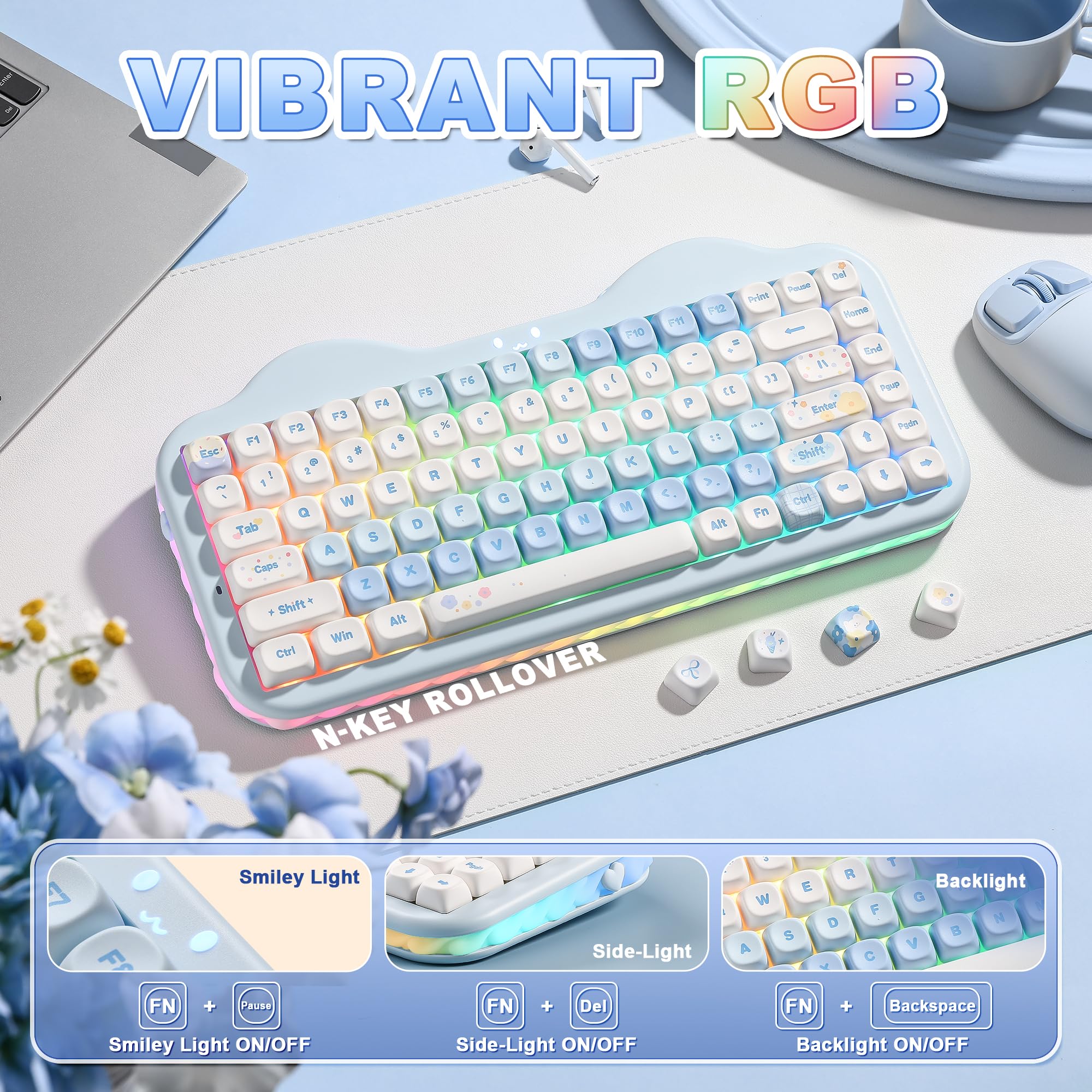 YUNZII C75 Tastiera Meccanica Wireless Gaming, 75% Compatto, Bluetooth/2.4G/USB-C, Hot-Swap, Retroilluminazione RGB, Gasket Mount, NKRO QWERTY Design Dolce per PC/Mac (Blu, Milk V2 Linear Switch)