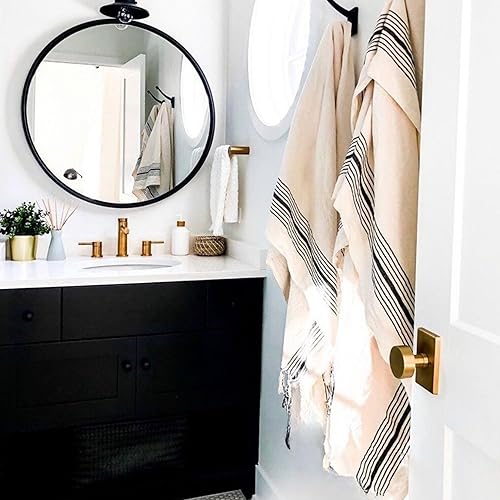 Miniatura 9 de The Loomia Juego de 4 toallas turcas 100 % algodón para decoración del hogar para manos y cocina, tamaño XL con rayas color terracota y negras