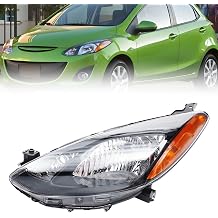 For 2011 2012 2013 2014 Mazda 2 Headlight Assembly - Halogen Headlamp, Left Driver Side, Black Housing, Clear Lens, w/o Bulbs, w/o LED DRL, OE MA251814412V
