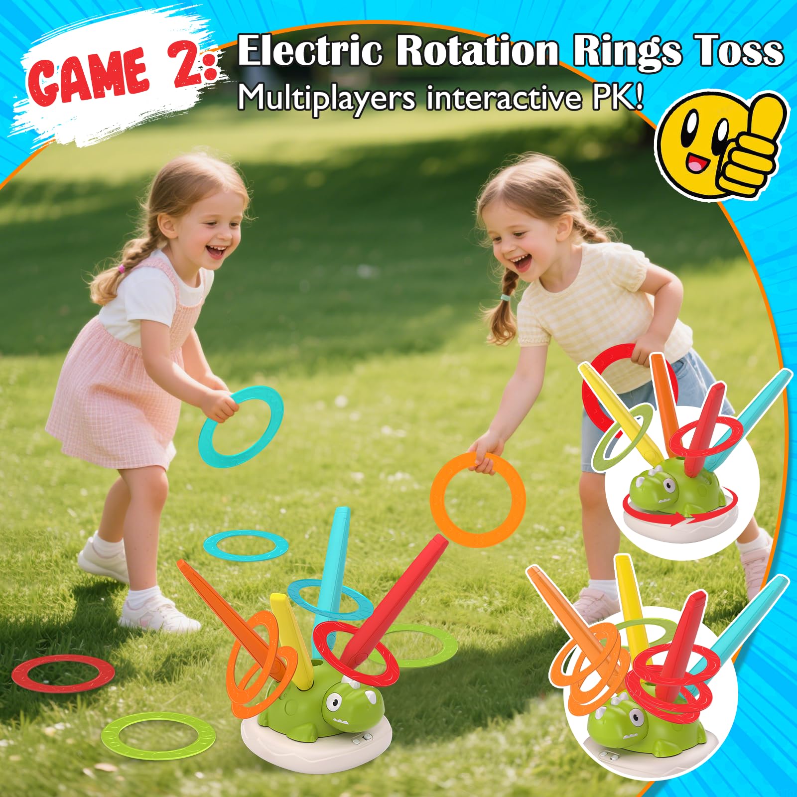 Jeux Exterieur Enfant 3 en 1: Lancer, Musical Sauter, Fusée à Pédales Jeu Enfants, Jeux D'extérieur Enfant avec Télécommande, Jouets de Plein Air de Jardin Cadeaux pour Garçons Filles