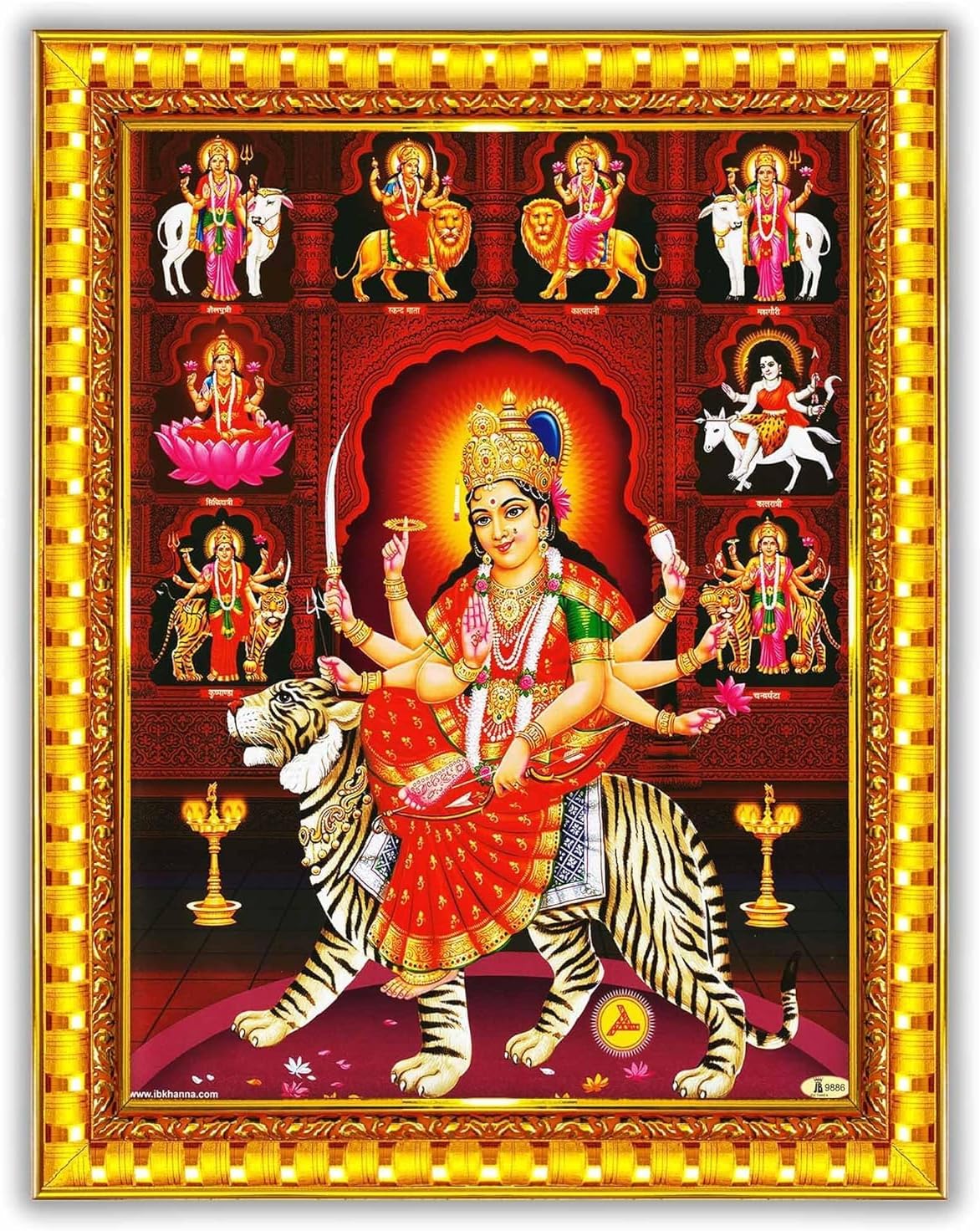 Nav Durga Maa Photo Frame 12x18 Inch – Goddess Durga Wall Picture for Home Temple, Puja Room & Mandir Decor – Multicolor Hindu Religious Wall Art