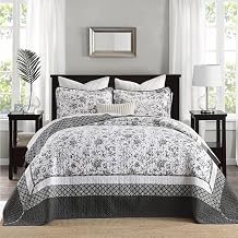 DDUOXIN 120" Wx120 L Oversized King Bedspread - 100% Cotton Super XL Size Quilt with 2 Pillow Shams, Vintage Botanical Modern Bedroom Reversible Lightweight Bedding Coverlet Sets, Gray/Charcoal/White