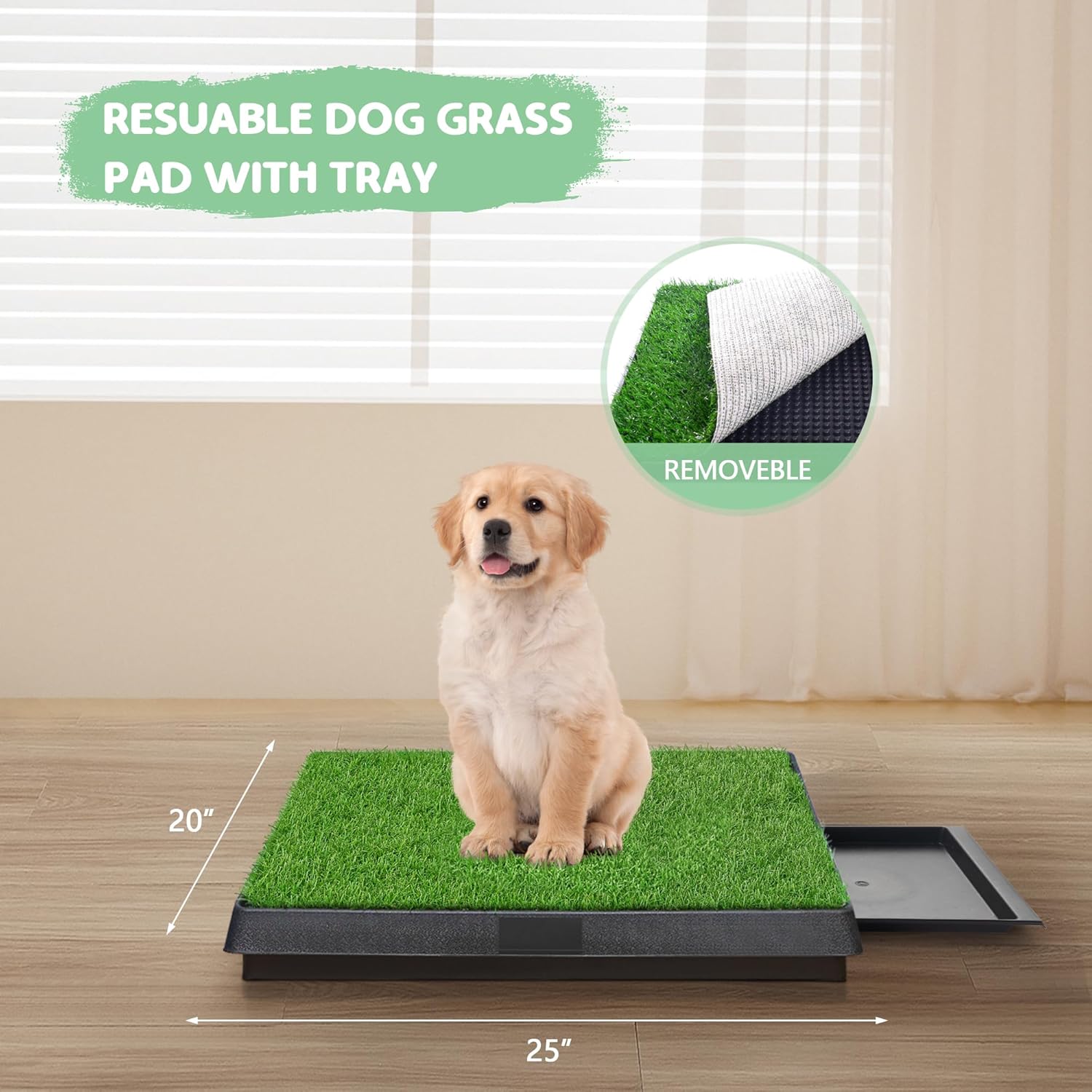 COZIWOW Grass Pad for Dogs with Tray, 25"×20" Dog Grass Pad with Tray for Puppy Potty Training, Washable Indoor Dog Potty Grass, Resuable Artificial Porch Potty Pet Loo