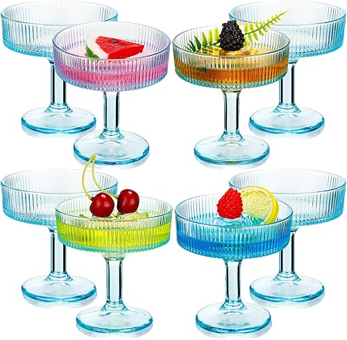 Miniatura 8 de 12 Copas Coupe Vintage Acanaladas de 7 oz, Copas de Martini, Copa de Champán Coupe, Cristalería Clásica para Cóctel, Cristalería Acanalada