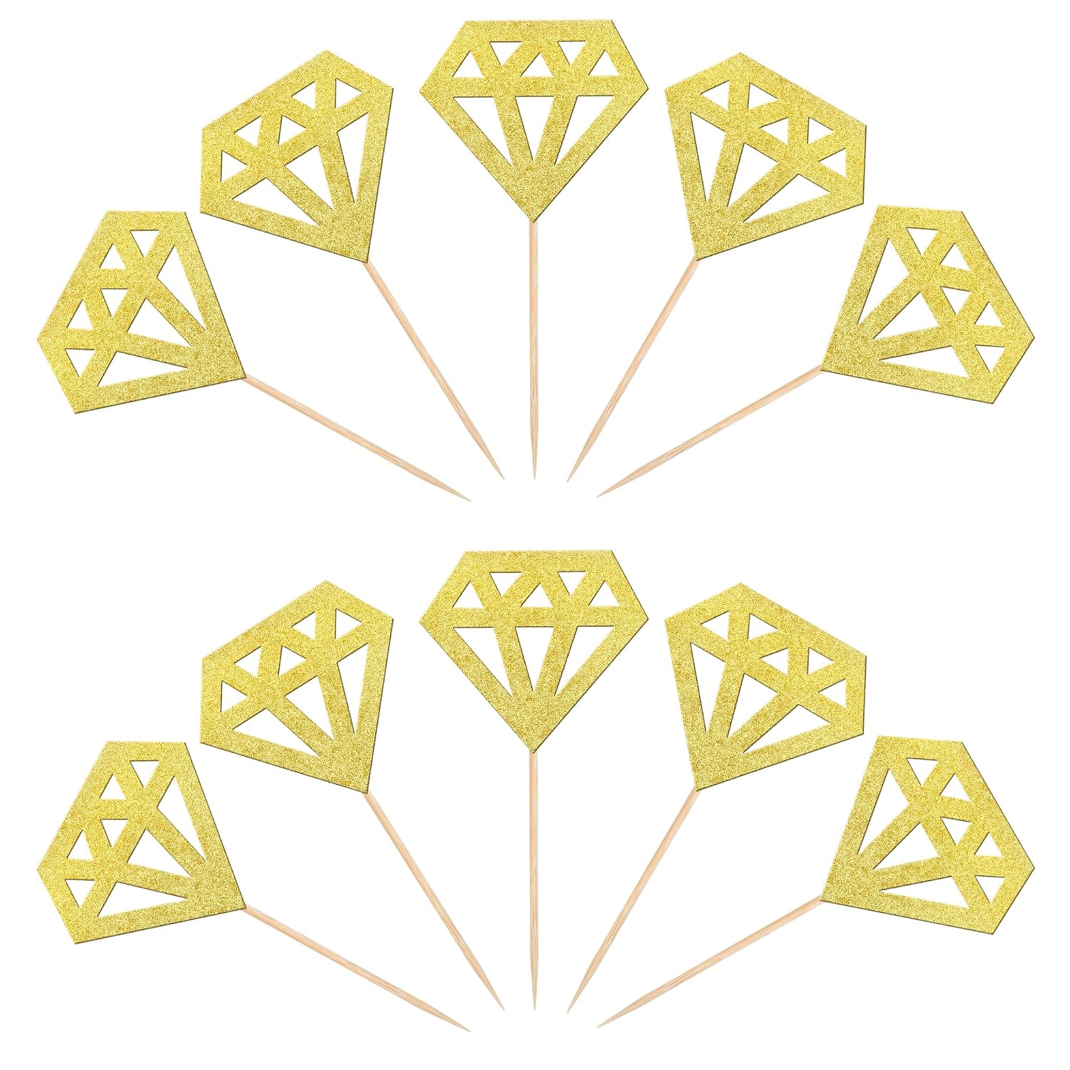 36 PCS Diamond Cupcake Toppers Glitter Diamond Cupcake Picks Bridal Shower Cake Decorations for Wedding Engagement Anniversary Birthday Party Supplies Gold image 3