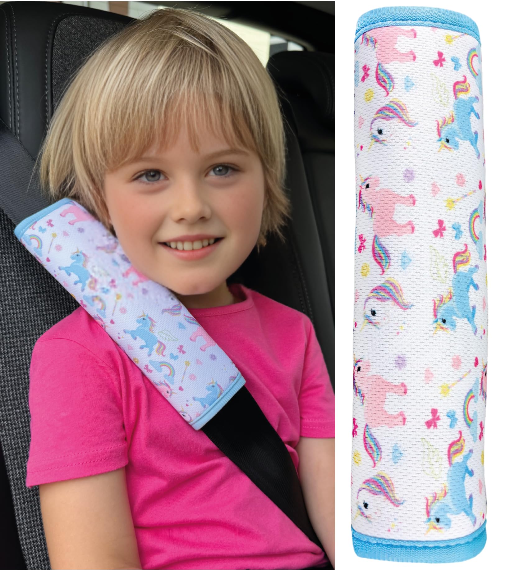 HECKBO 1x Kinder Auto Gurtpolster Gurtschutz mit Einhorn Unicorn Motiv - Sicherheitsgurt Polster für Kinder Babys