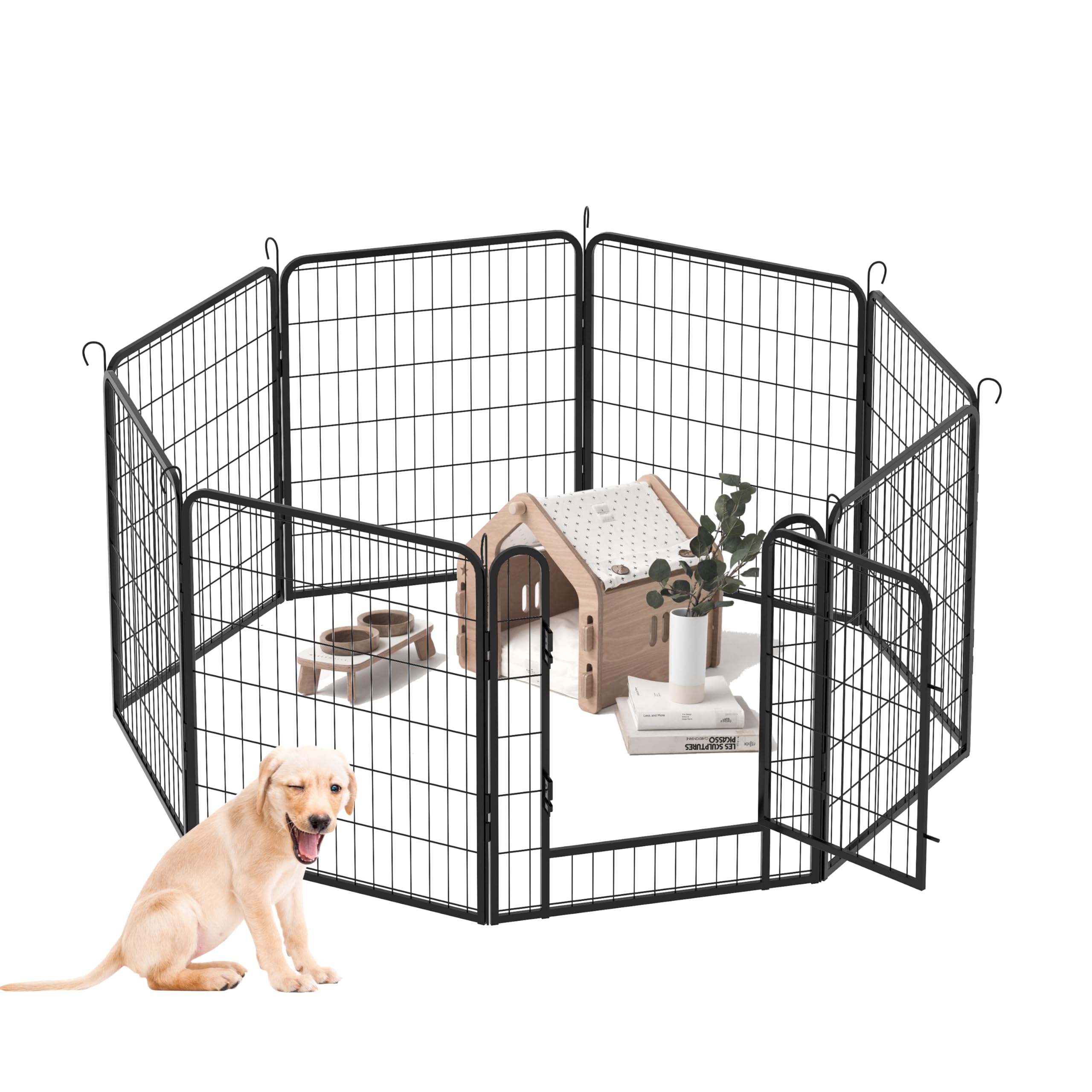 Heavy Duty Metal Dog Playpen - Tall Pet Exercise Pen with Door, Outdoor Rust-Proof Iron Fence for Dogs, Puppies & Animals - Easy Setup, Adjustable Shape (Black, Large, 12 Panels)