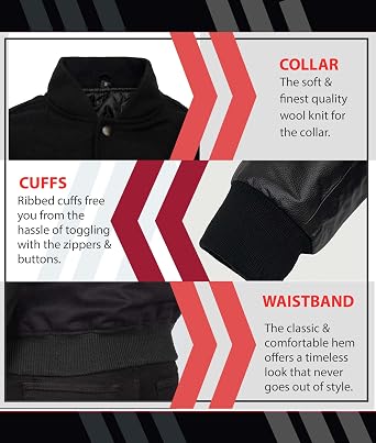 Mount Helicon Men's Black Baseball Bomber Varsity Jacket Jacket (pack of 1)