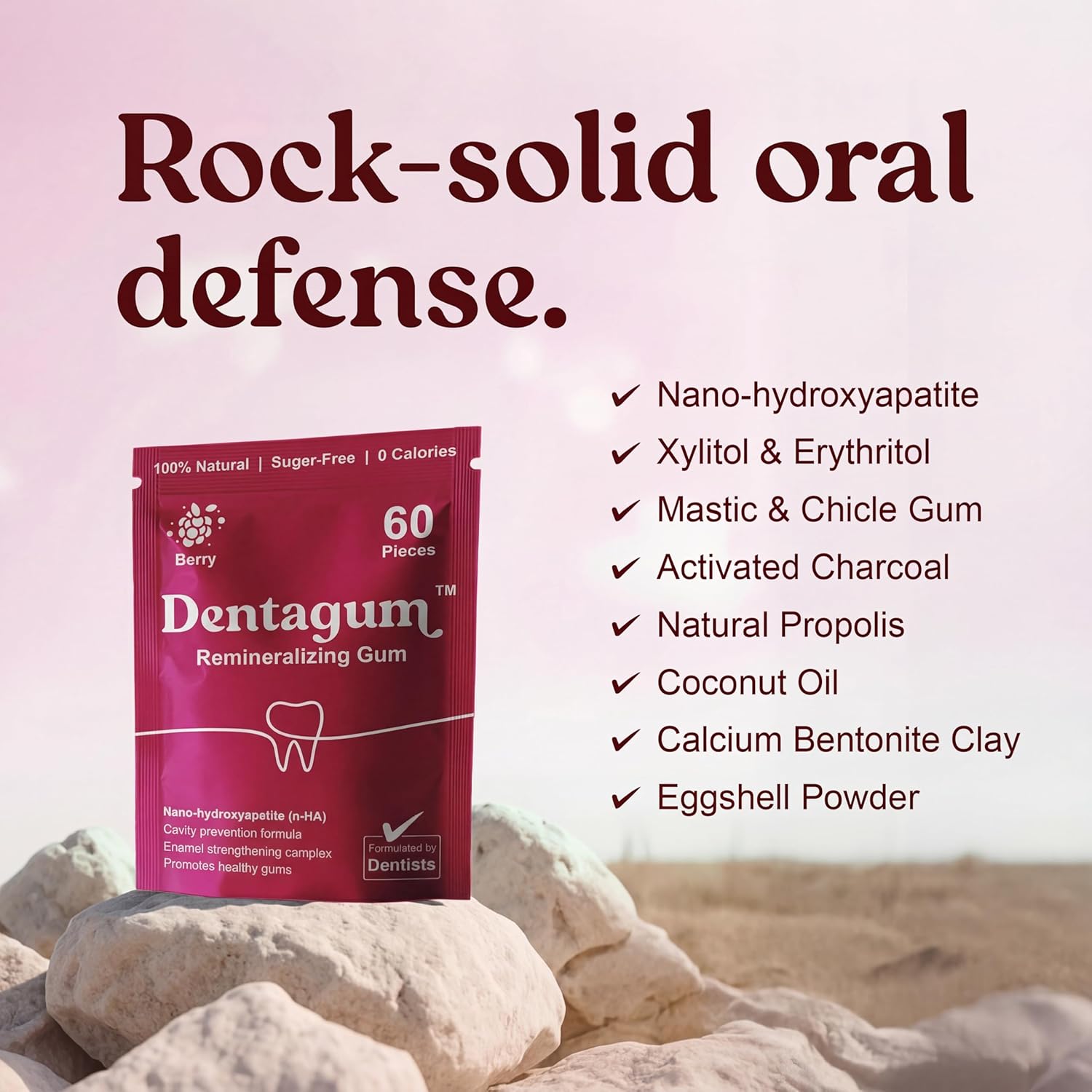 Dentagum Remineralizing Gum with Nano-Hydroxyapatite & Xylitol – SugarFree Berry Chewing Gum for Enamel Repair, Cavity Protection & Receding Gums – 60 Pieces