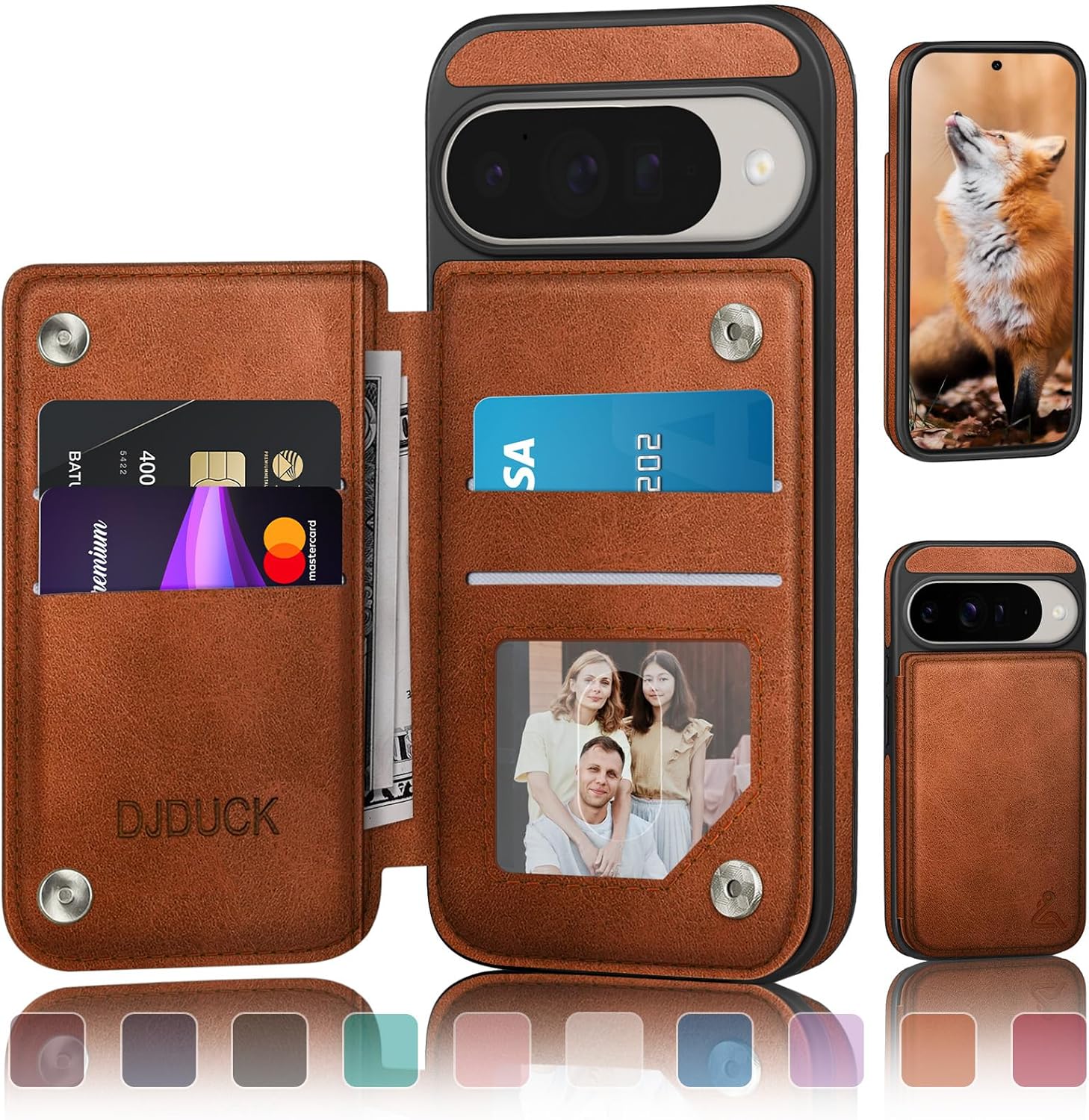 DJDUCK Designed for Google Pixel 10/10 Pro Case Wallet with Card Holder, [Magnetic Clasp Cover] [RFID Blocking Leather Protection] Shockproof Women Men Cases for Pixel 10 Light Brown