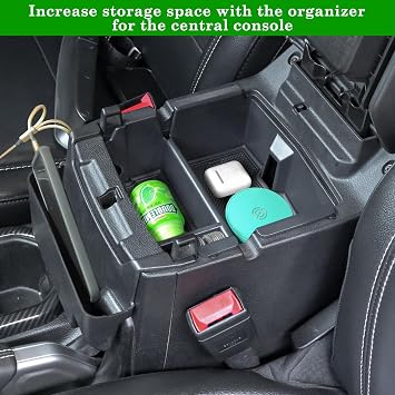Metal Front Door Storage Pockets Bundled with Center Console Organizer Compatible with Jeep Wrangler JL JLU 4XE 2018-2025 & Gladiator JT 2020-2025 Interior Door Storage Expansion Accessories 2PCS