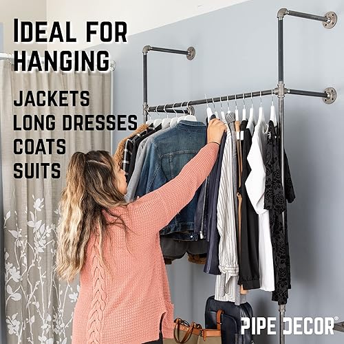 Miniatura 7 de PIPE DECOR Perchero modular montado en la pared y en el piso, 41 in W x 87.5 in H, Tubo de acero negro, accesorios y bridas, Diseño industrial y