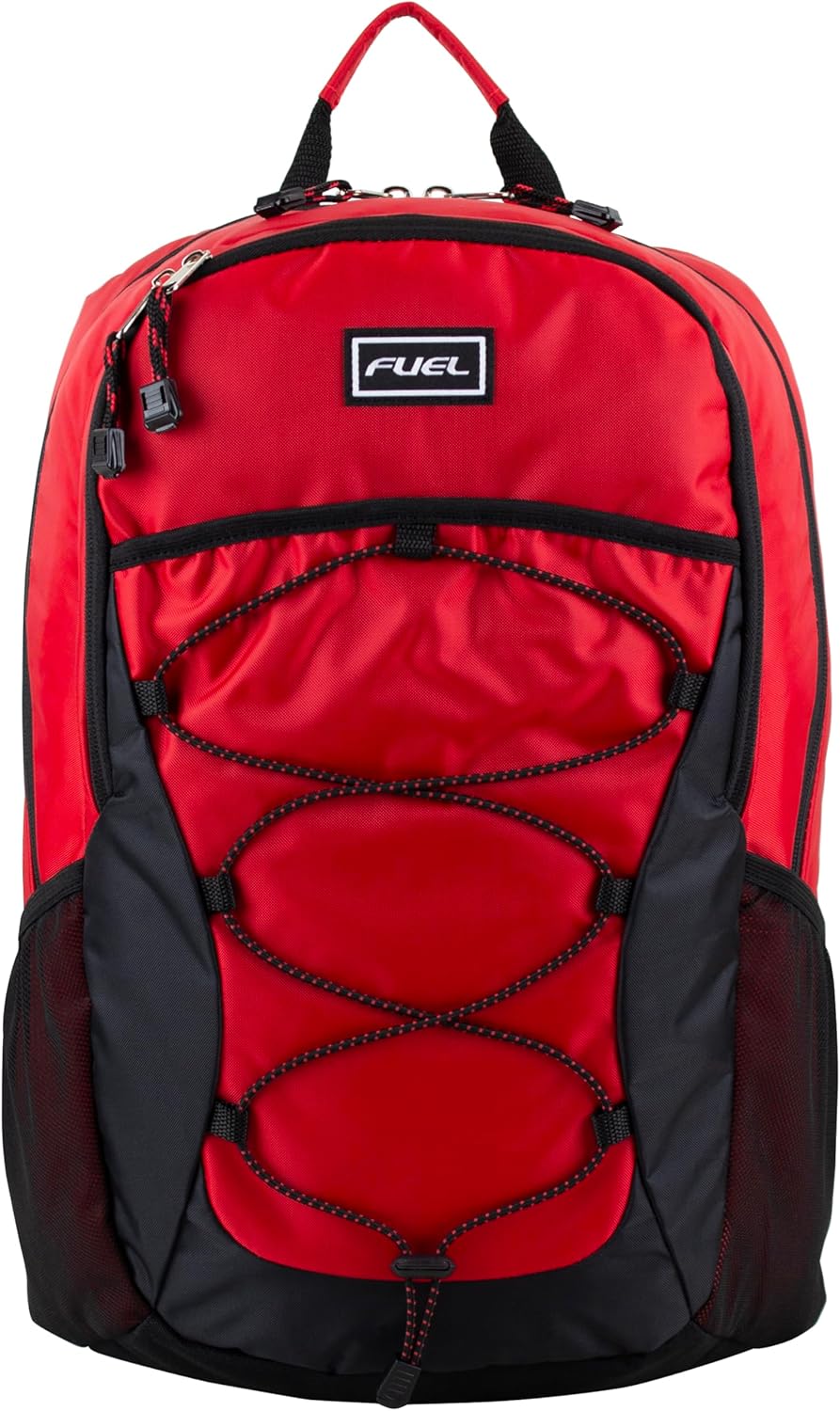 FUEL Sport Backpack w/Multiple Compartments & Bungee Great for Sports, Travel, Leisure, Classroom, Outdoors, Hiking - Red