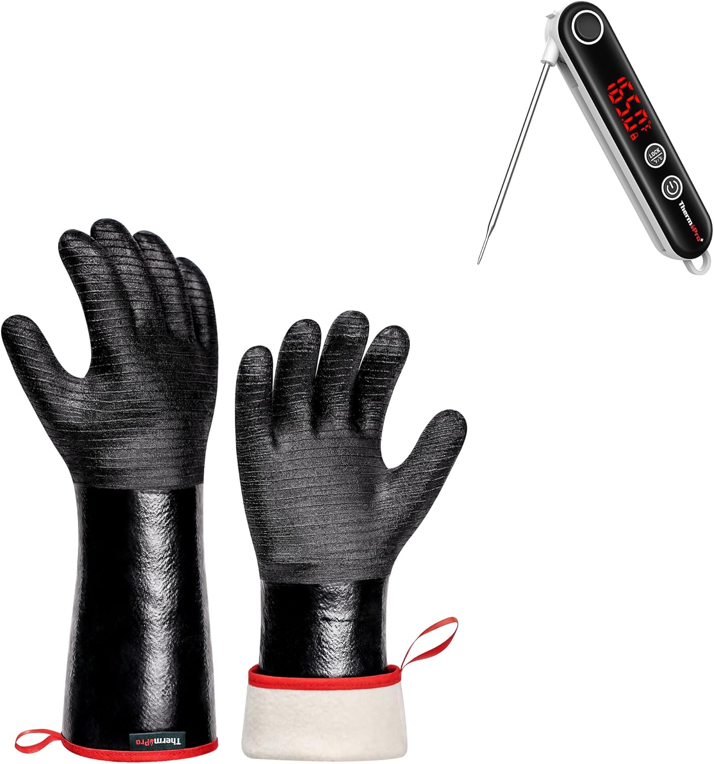 ThermoPro TP18 Instant Read Meat Thermometer Digital with Thermocouple Sensor+ThermoPro 932°F Heat Resistant BBQ Gloves, 14" Waterproof Oven & Grill Gloves