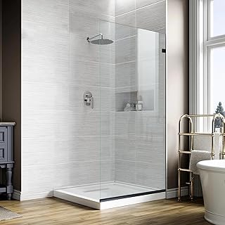 Bathroom Shower Glass Door 30 * 74" - 5/16"(8mm) Thick Clear Tempered Glass Panel, Fixed Hinged Framless Shower Glass Door with Bottom Seal, Matte Black