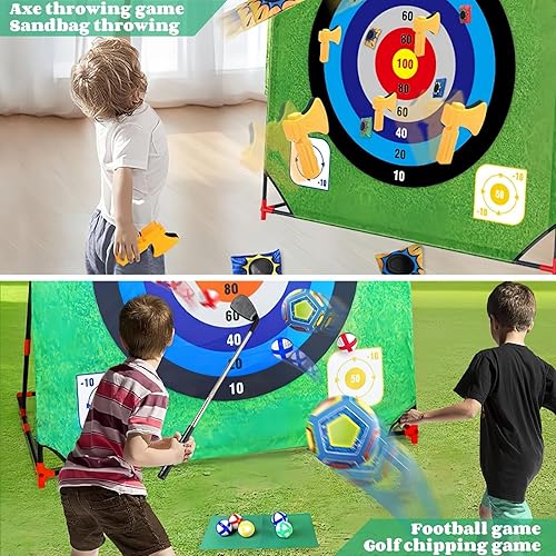 Miniatura 3 de Juego de astillado de golf con soporte, juego de golf de batalla 4 en 1 con alfombrilla de puting, 16 bolas adhesivas, 8 bolsas de frijol, 6 hachas,