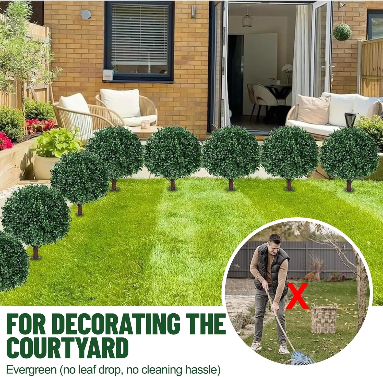 26" Artificial Boxwood Topiary Ball Trees, Set of 2 Artificial Shrubs Bushes with Ground Spike, UV Resistant Fake Evergreen Tree for Outdoor Indoor Front Porch Garden - Image 8