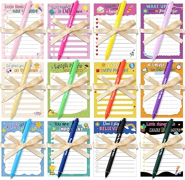 Yeaqee 12 Set Employee Appreciation Gifts 12 Empowering Sticky Notepads 12 Pens 12 Ribbons Motivational Sticky Notes Inspirational Pens for Office SuppliesMotivational