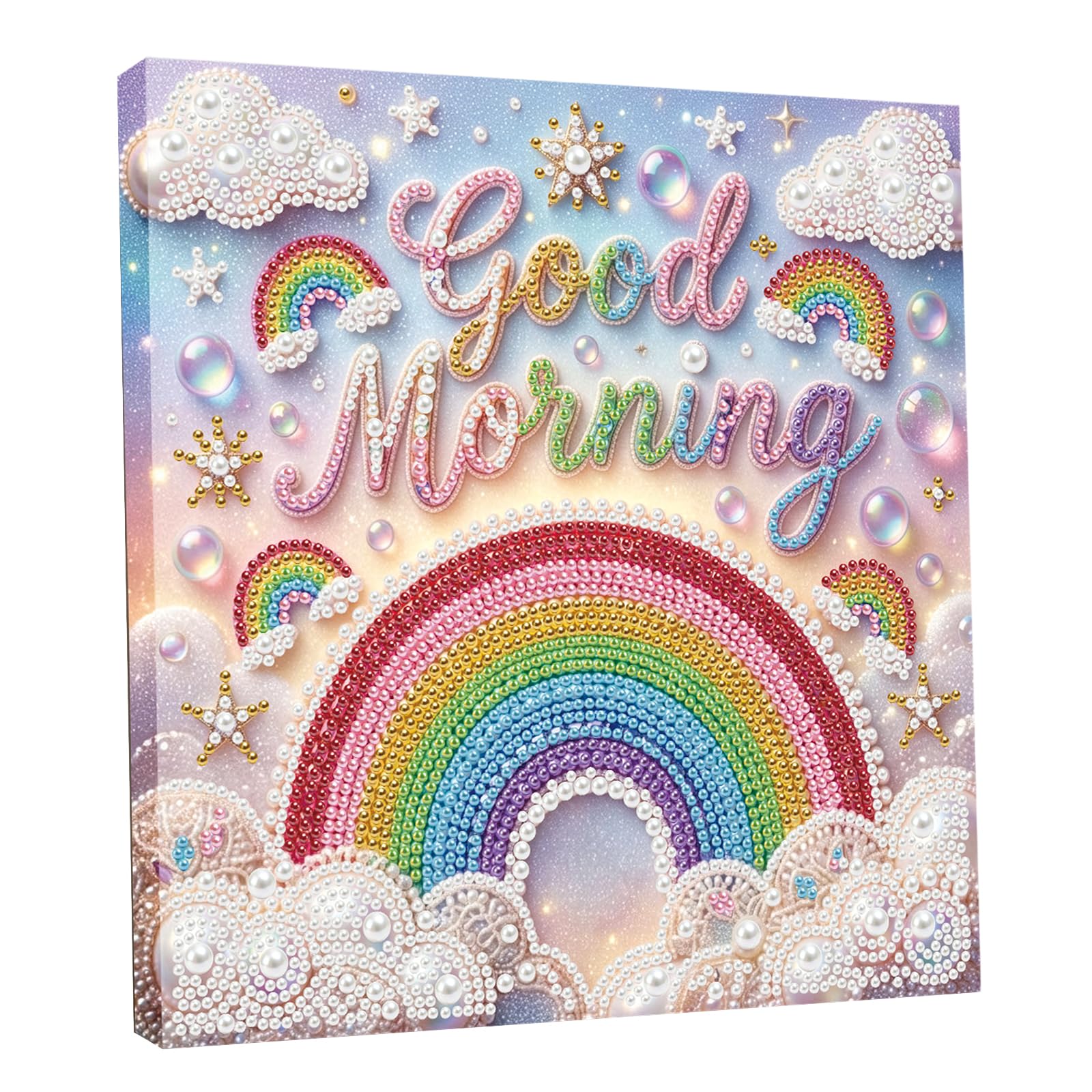 DIY Pearl Painting Kit with Wooden Frame, 3D Plastic Pearl Gemstone Ocean Art Craft for Adults Beginners, Diamond Art Kits for Adults, Home Wall Decor Ready Gift for Women(Rainbow)(25 * 25cm)