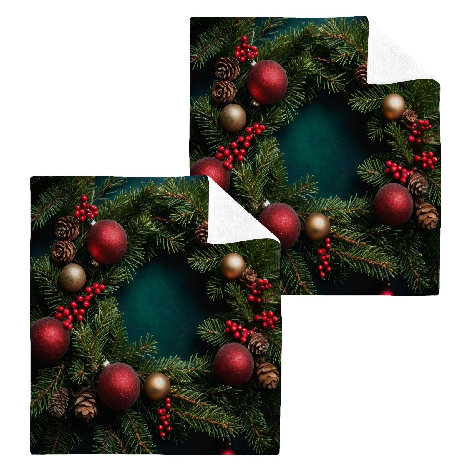 Flradish 4 Pack Christmas Pattern Pure Cotton Washcloths 12 x 12 Inch Reusable Absorbent Soft Cotton Face Towels Fingertip Towels Set for Gym Towels,Hotel and Spa