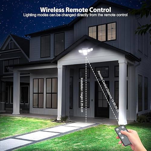Miniatura 8 de Luces solares de 6000 lm para exteriores, 310 LED con sensor de movimiento doble, luces solares de 6 cabezales, luces de pared de seguridad, IP65