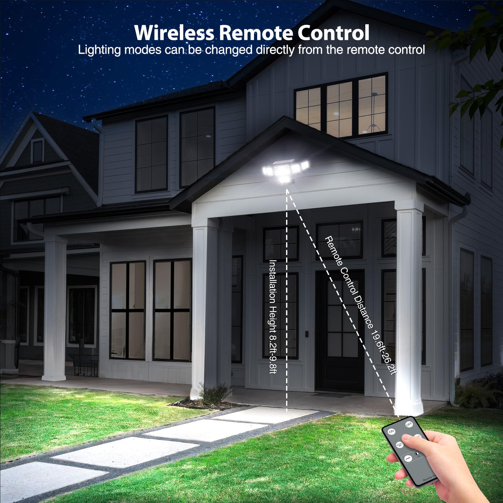 Luces solares con sensor de movimiento dual para exteriores, 3000 lm, 6 cabezales ajustables, luces solares de pared de seguridad, IP65 impermeable y control remoto para graden, exterior, patio