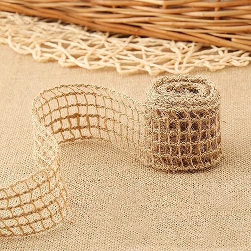 Dremisi Rollo de arpillera de tela de yute natural de 10 yardas, cinta rústica de Navidad para manualidades, envoltura de lazo, corona, fiesta,