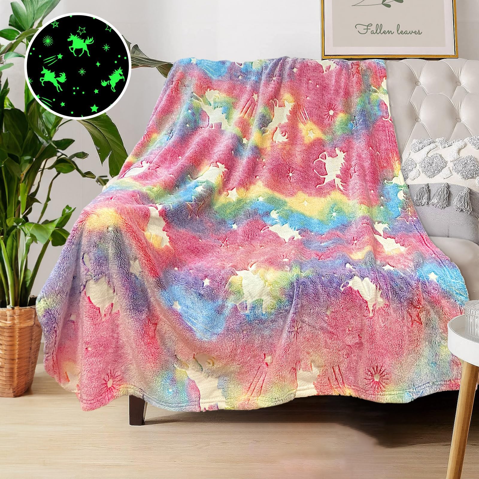 COMFAR Unicorn Glow in The Dark Blankets for Girls, Kids Blankets for Baby/Toddler, Unicorns Gifts for Girls Age 1-12, Soft Fleece Blanket 40"x 50"