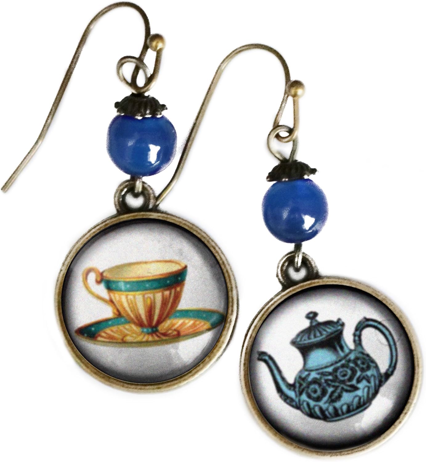 Blue Teapot And Teacup Earrings