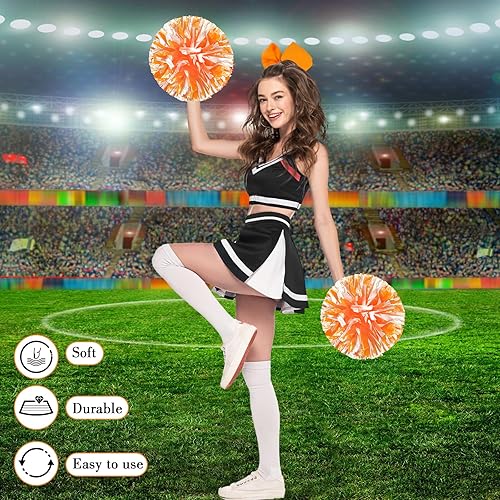 Miniatura 247 de Hanaive 3 pompones de animadora y lazo grande para animadora para el pelo, suministros metálicos para animadora de espíritu de equipo, deportes